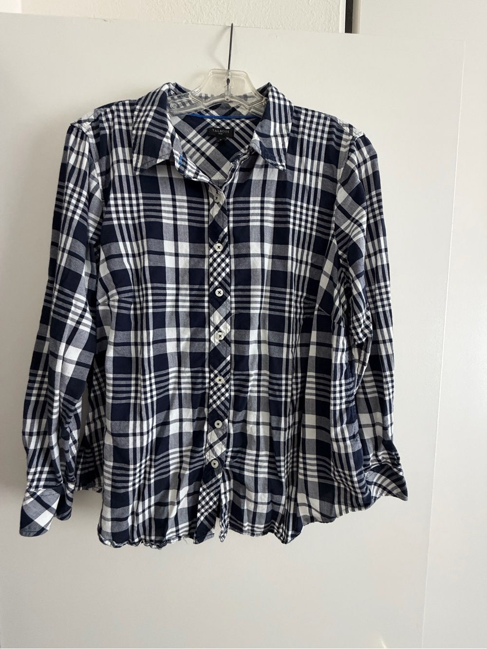 Talbots Navy and White Plaid Button-Down Shirt
